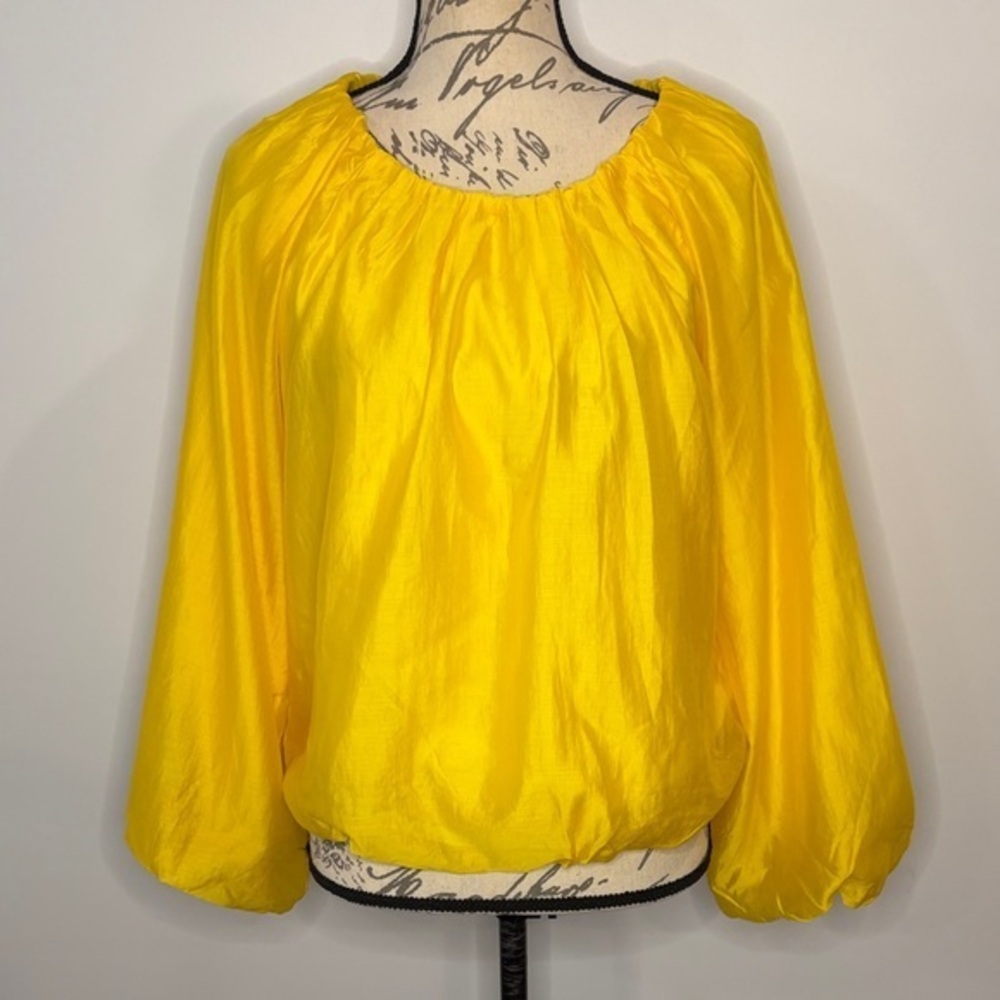 Banana Republic shirred puff sleeve bubble hem blouse top with subtle sheen S